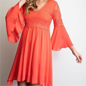 Easel Crochet Lace Femme Mini Dress In Coral I Am. NWT! Sz S